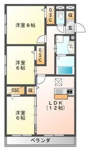 グロリアハイツはびきの A棟【3階】の間取り