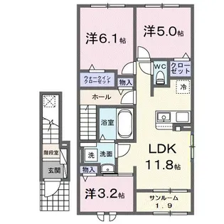 ハッピーフィールド なのはな館【2階】の間取り