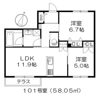 オカバ江戸川瑞江ヘーベルメゾンB【2階】の間取り