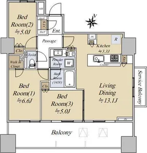 シティテラス大井仙台坂ヒルトップガーデン【14階】の間取り