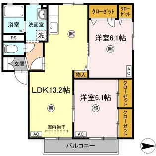 ラシェット エムザ B棟【1階】の間取り