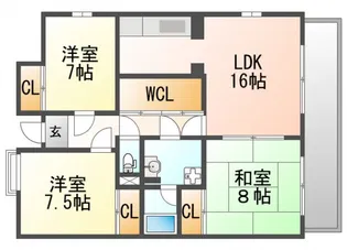 サンライズコート緑地公園A棟【2階】の間取り