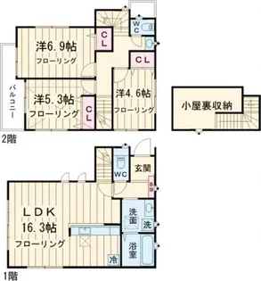 東京都中野区江原町2【一戸建】の間取り