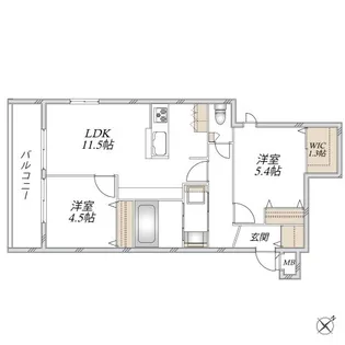 レジデンスヒューゲル鶴ヶ丘II【2階】の間取り