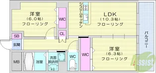 カーレヂ三浦2【4階】の間取り