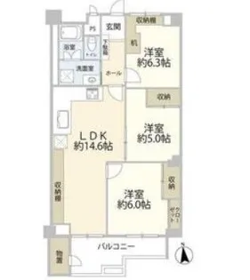 京王北野マンション四【1階】の間取り