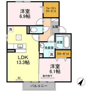 サン カルチェあいおい F棟【1階】の間取り