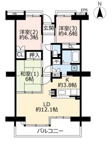 UR十日市場ヒルタウンコンフォール十日市場六番街【4階】の間取り