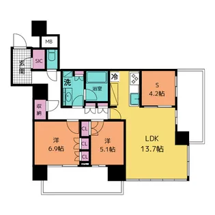 ザ・タワー横浜北仲【39階】の間取り