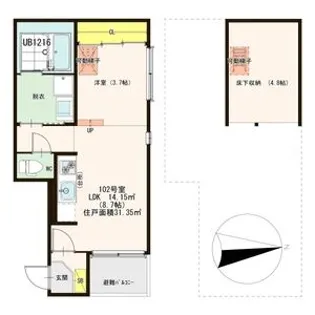 レーヌデプレ桃谷【1階】の間取り