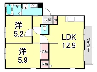 スカイヴィレッジL棟【2階】の間取り
