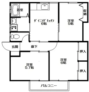 エクセレントハイツ2号棟 (小名浜岡小名2丁目)【2階】の間取り