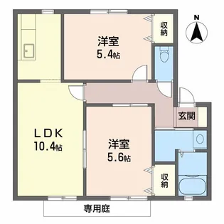 ウィンディアUWABARA B棟【1階】の間取り