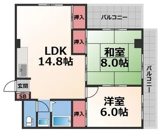 2LDKの間取り画像