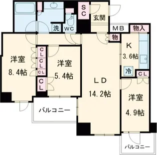 レジディアタワー目黒不動前【26階】の間取り