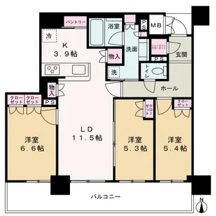 ザ・ファインタワー梅田豊崎【33階】の間取り