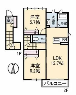 アカデミーフロント神拝 B棟【2階】の間取り
