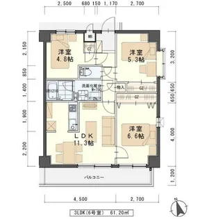 宮城県仙台市宮城野区鶴ケ谷東4【マンション】の間取り
