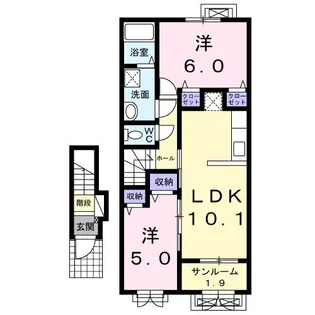 サニーフラットD【2階】の間取り