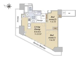 ジークレフ新神戸タワー【21階】の間取り