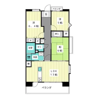 アーバンラフレ虹ヶ丘中5号棟【9階】の間取り