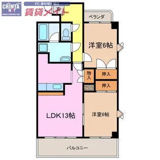 シャトーカワイ【4階】の間取り