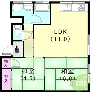 観音山ハイツ東棟【1階】の間取り