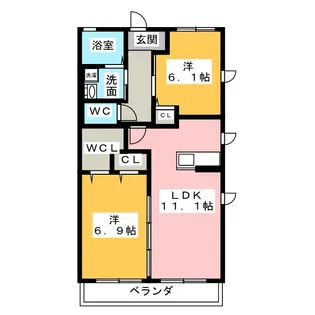 サニーサイドB【2階】の間取り