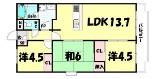朝日プラザモンターニュ北神戸壱番館【7階】の間取り
