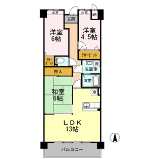 プラザハイツ二ツ屋B棟【1階】の間取り