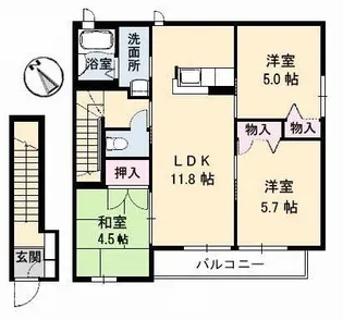 ピナクル・国富 2番館【2階】の間取り