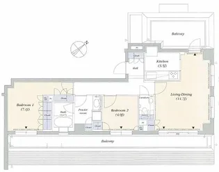 デュオフラッツ赤坂【7階】の間取り