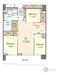 プラウドタワー亀戸クロスゲートタワー【9階】の間取り