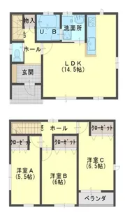 宮城県加美郡加美町字大門【一戸建】の間取り