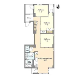 東京都新宿区中町【マンション】の間取り