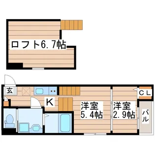 ハーモニーテラス郡山【2階】の間取り