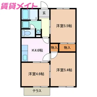 六呂見コーポラスA棟【1階】の間取り