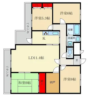 宮之阪ハイツ弐番館【11階】の間取り