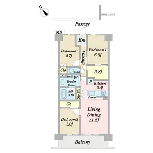 リビオシティ船橋高根台【3階】の間取り