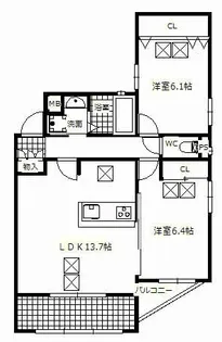 シャンクレール西三国【2階】の間取り