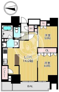 プレミストタワー靭本町【18階】の間取り