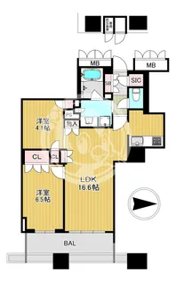 ブランズタワー大阪本町【28階】の間取り