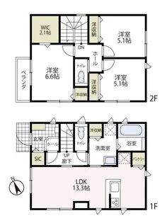 神奈川県横浜市鶴見区東寺尾中台【一戸建】の間取り