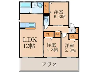 メゾン蛍ヶ丘 D棟【1階】の間取り
