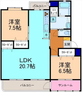 アクアルーチェ野々市【3階】の間取り