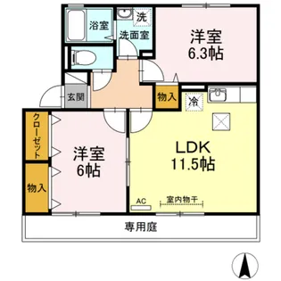 ヴィルヌーブマスダ B棟【1階】の間取り