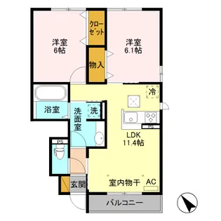 リッチフェルトB【1階】の間取り