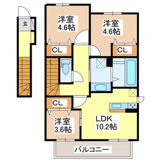 DーROOMハピネスB棟【2階】の間取り