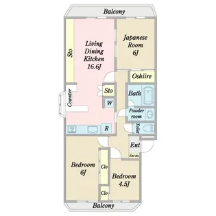 サンライトマンションこぶし 1号棟【4階】の間取り