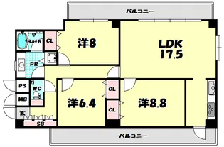 グランドール熊内【3階】の間取り